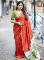 Soft Pure Chanderi Orange Traditional Wear Bandhani Print Saree